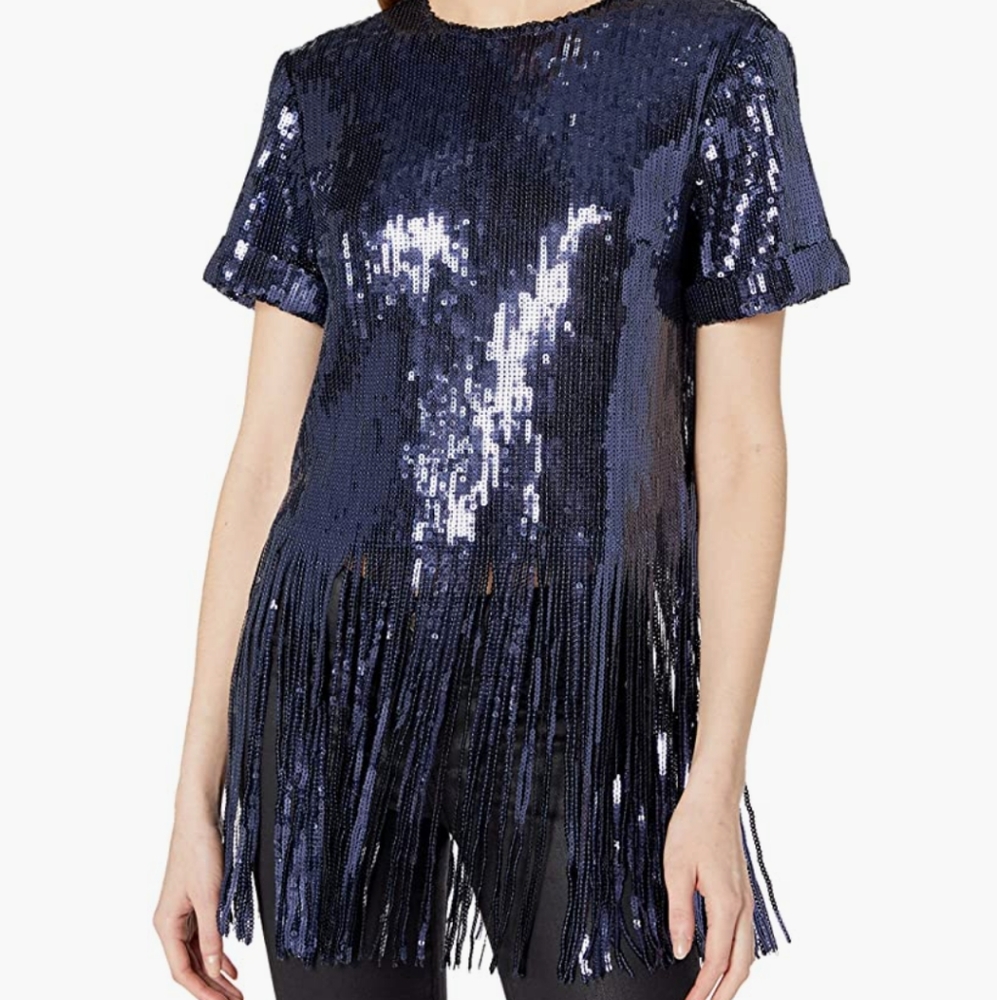 House of Harlow 1960 Women's Pamela Sequin Fringe Tee